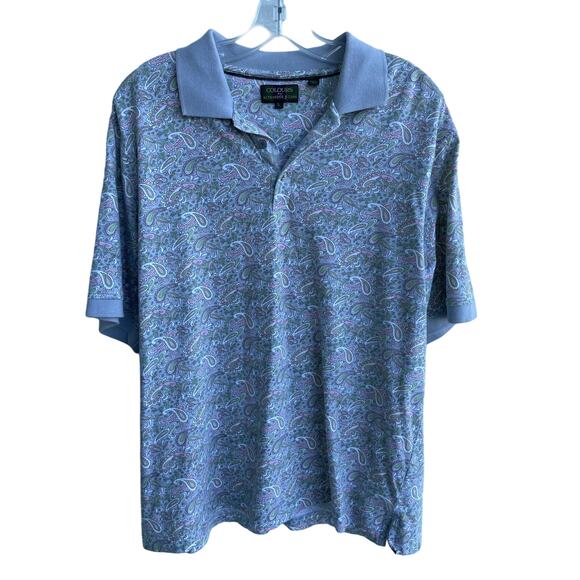 colours by alexander julian Tops - COLOURS by Alexander Julien blue paisley polo L 100% Cotton